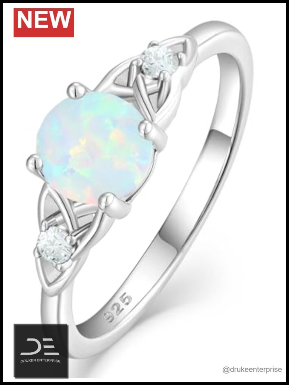 Celtic Knot Solitaire Ring 925 Sterling Silver 18K White Gold Plated Engagement